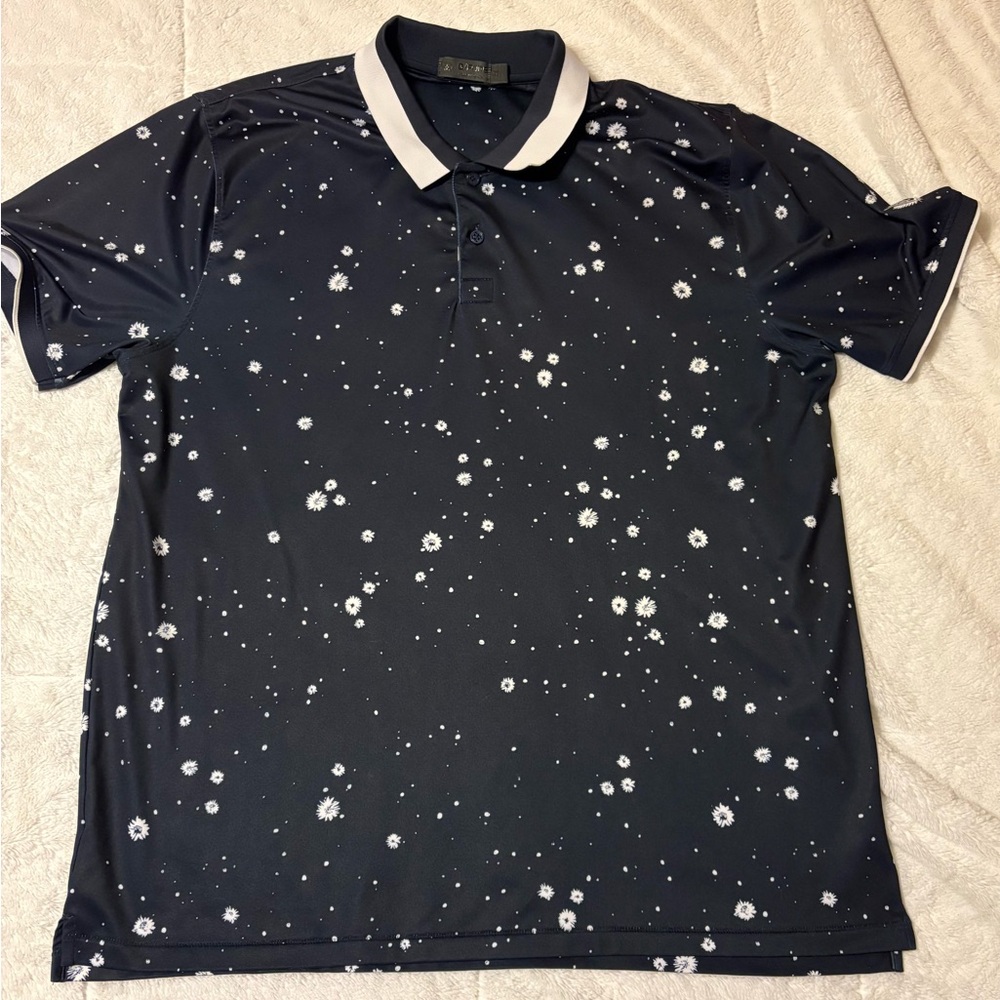 G/FORE Navy Polo Shirt with White Floral Design XL